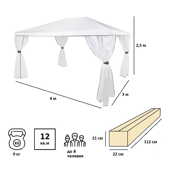 Тент садовый 1050 полиэстер 3*4*2,5 м, Green Glade