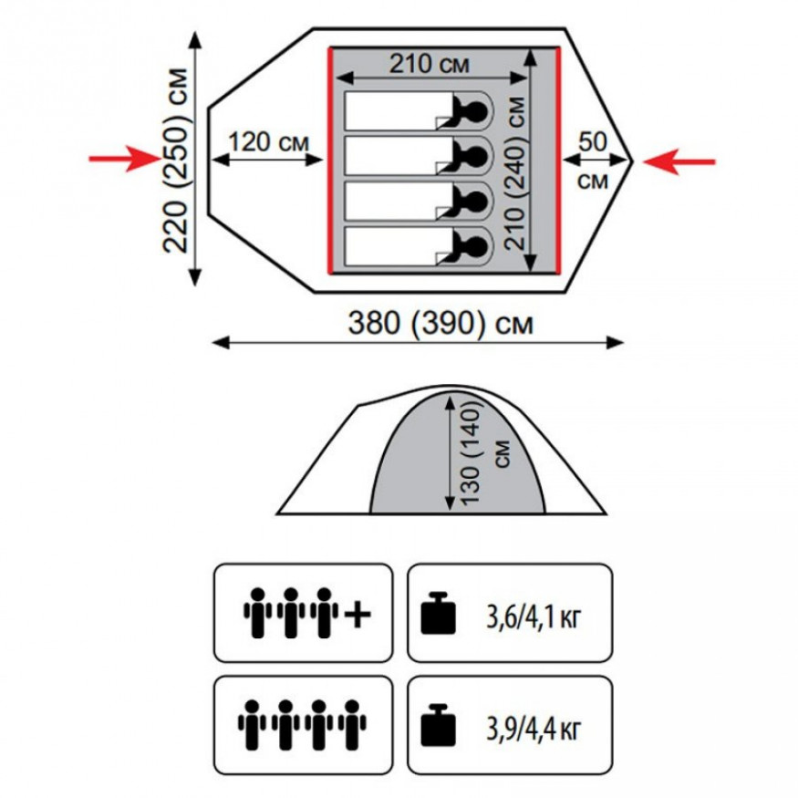 Палатка Tramp Lite Camp 4, зеленый