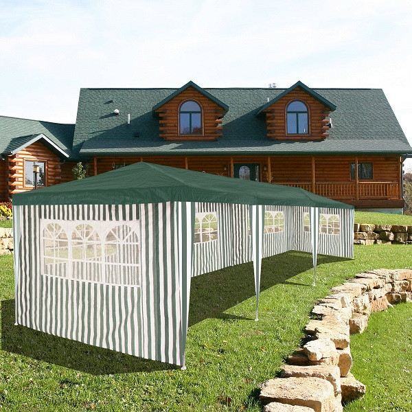 Тент садовый из полиэтилена 9x3x2,5 (8 стенок с окошками)